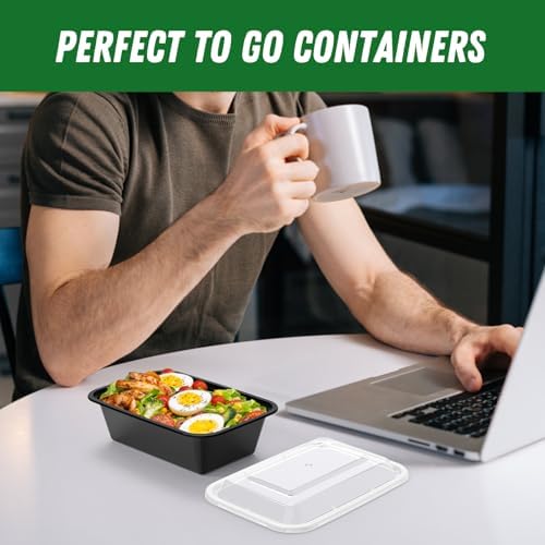 50 Pack (100-Piece) 24 oz Meal Prep Containers Reusable with Lids