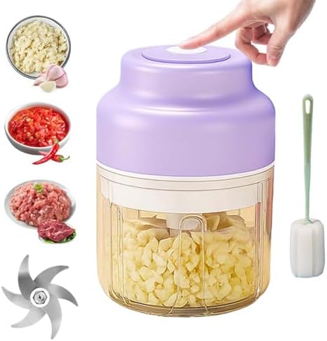 Electric Garlic Chopper, Mini Food Processor, Mini Portable Veggie Chopper with 4/6 Stainless Steel Blades, Rechargeable Small Food Processor for Garlic, Onion, Chili, Ginger, Nuts (Purple, 360ML) by WarmCozyHome