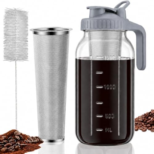 Cold Brew Coffee Maker, 64 oz Glass Mason Pitcher