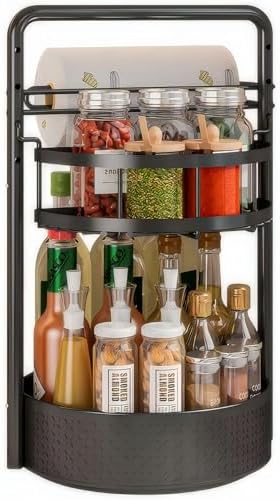 Rotating Spice Rack with Paper Towel Holder, Black