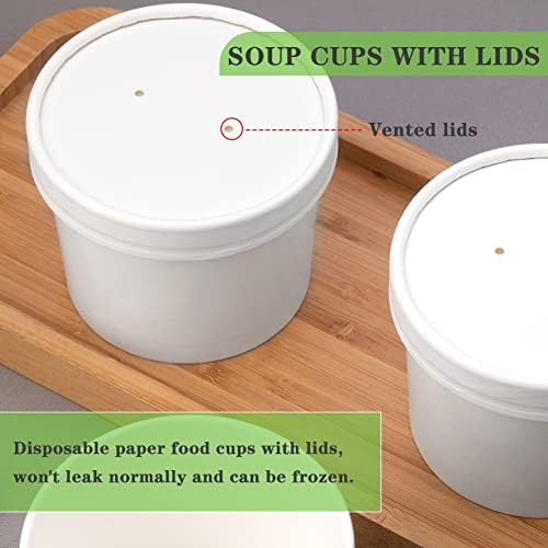 Wuadua 12 oz Disposable White Paper Soup Containers with Lids- 50 Pack - Image 4