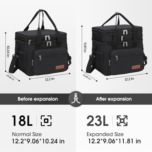 23L Insulated Lunch Box, Expandable Double Deck Cooler Bag