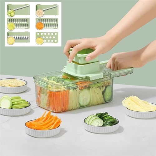 Vegetable Chopper with Container,2024 New Multifunctional Grater Six Cutting Tools,Manual Vegetable Salad Chopper,Round Vegetable Chopper Vegetable Chopper Food Chopper with Container - Image 2