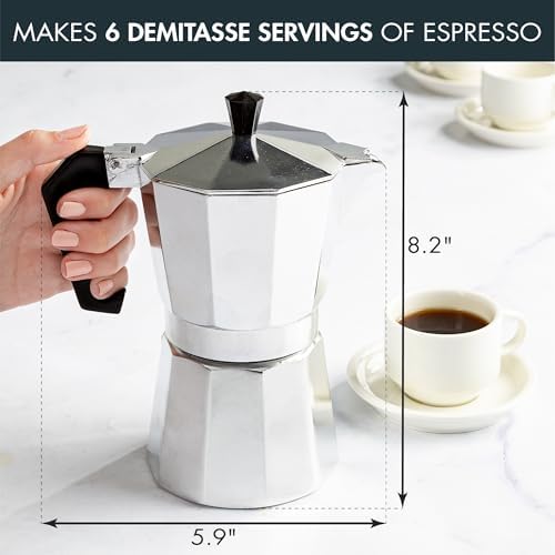 Classic Stovetop Espresso and Coffee Maker, Moka Pot for Italian and Cuban Café Brewing, Greca Coffee Maker, Cafeteras, 6 Espresso Cups, Silver