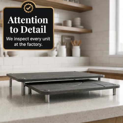 Nested Dish Drying Stone Mat with Bamboo Rack | Large 16"x12" Dish Drying Mat plus 13"x12" Diatomaceous Earth Stone Mat | Expands to 29” x 12” | Premium Stone Mat for Kitchen Counter (Dark Gray)