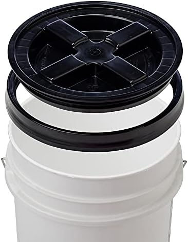 5 Gallon Buckets pails with Screw on Airtight Black Lids - Food Grade - BPA Free -(Pack of 3) Made in USA
