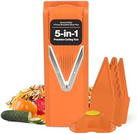 Swissmar Borner V-Slicer Plus Mandoline 5-Piece Set – Professional Kitchen Utensil with Adjustable Inserts – Cuts Potatoes, Cucumbers, Chips & More – Vegetable Slicer with Safety Holder - Orange by B%C3%B6rner