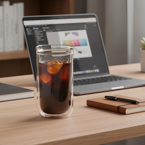 16oz Double Walled Glass Coffee Cups Set of 2, Insulated Tumblers