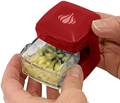 Garlic-A-Peel Garlic Press, Crusher, Cutter, Mincer, and Storage Container - Includes Silicone Garlic Peeler - Easy to Clean - Stainless Steel Blades – (Red), standard - Image 4