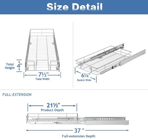 Pull Out Cabinet Organizer, Cabinet Pull Out Shelves 7½" W x 21½" D, Heavy Duty Cabinet Drawers Slide Out Kitchen Cabinet Organizers Storage Shelf