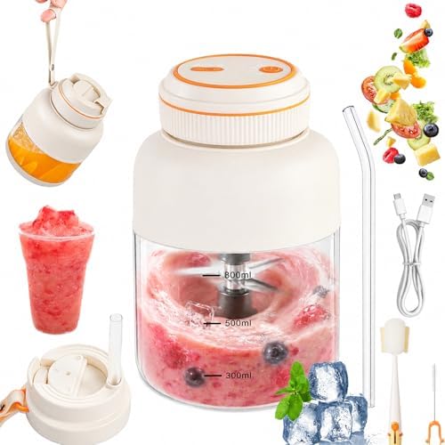 2026 Portable Wireless Juicer Cup, 27oz & 44oz Personal Blender with 38 Stainless Steel Blades, USB-C Rechargeable Smoothie Maker for Shakes, Fruits, Ice, Travel, Gym & Office Use (27oz - White) by Unknown