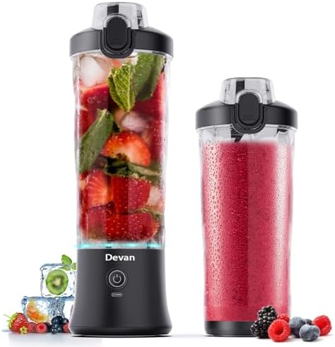 Portable Blender, Shakes and Smoothies 20 Oz Electric Protein Shaker Bottle, USB-C Rechargeable, Mini Small Cordless Blender Cup Kitchen Travel Gym.