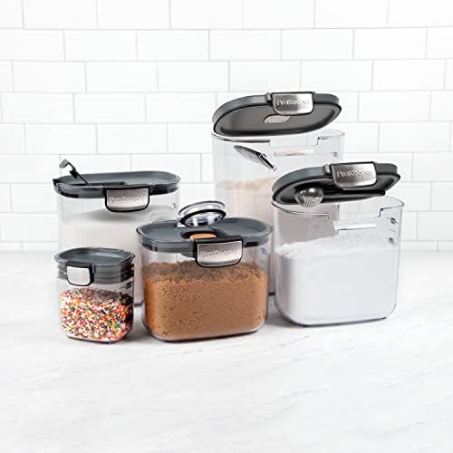 Airtight Food Storage Container Set – Clear Plastic Flour and Sugar Canister Set with Magnetic Accessories for Kitchen Organization (Grey, 9-Piece)