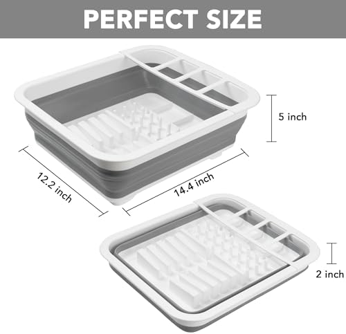 Collapsible Dish Drying Rack, Pop Up Dinnerware Drainer, Portable Plate Organizer for Kitchen RV Campers Travel Trailer, Space Saving Kitchen Storage Tray