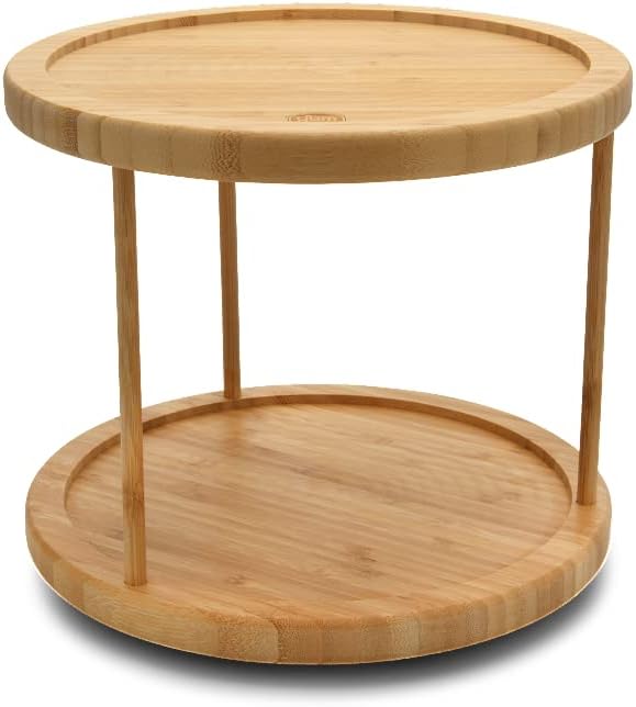 Bamboo Wooden Non-Skid Spinner for Kitchen, Pantry, Fridge, Cupboards, or Counter Organizing, Fully Rotating Organizer