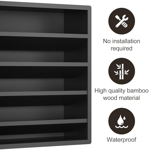 4 Tier Spice Rack Organizer for Cabinet, Freestanding Bamboo Seasoning Rack for Countertop, Cupboard, Pantry, Kitchen, 13.18 x 4.13 x 12.2 inches(Spice Jars Not Included), Black
