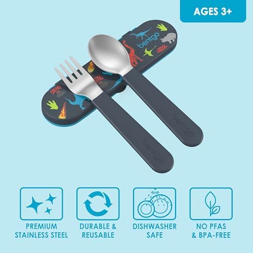 Kids Stainless Steel Utensil Set with Fork, Spoon, & Storage Case