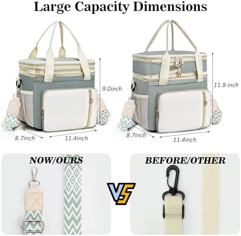 Lunch Box & Lunch Bag for Women Men Double Deck,Large Insulated Adult Lunch Box Leakproof Lunchbox Cooler Bag for Work Picnic Beach,（Olive Green16L）