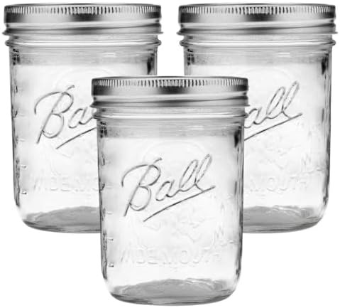 Wide Mouth Glass Mason Jars with Lids and Bands, Used for Canning, Pickling, Juice, Jam, Jelly, Pint Size 16 Ounce (Pack of 3)
