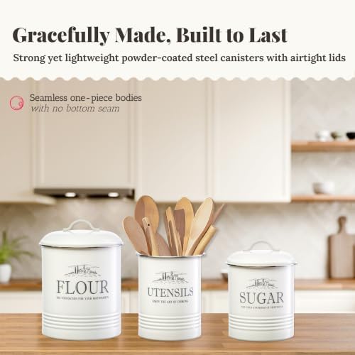 Kitchen Canisters for Countertop, 3-Piece Set with Utensil Holder
