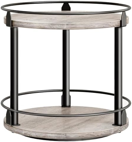 Lazy Susan Organizer, Rotating Spice Rack, 2 Tier Spice Turntable Organizer, Industrial Turntable Spice Holder, for Kitchen Countertop and Cabinet, Compact and Versatile, Greige SR22BG