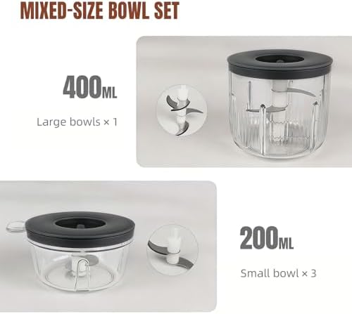 Electric Garlic Chopper, Mini Chopper Food Processor with 4 Cups & 2 Slicers, Electric Food Chopper for Baby Foods Kitchen,Mincing Pureeing Onion Garlic Chili & Spices