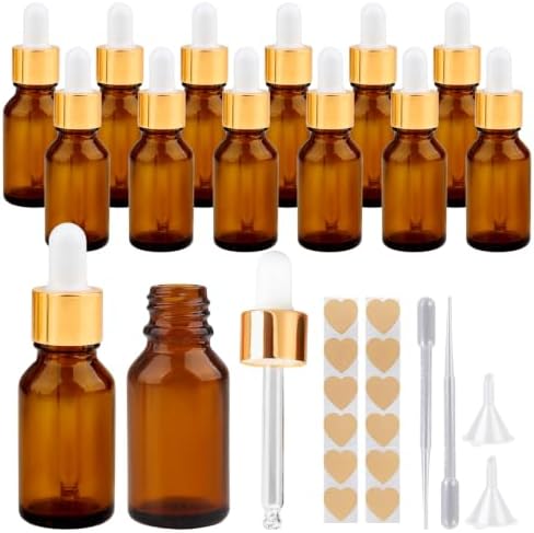 15mL Amber Glass Dropper Bottle,1/2 Oz Tincture Bottles with Dropper, Labels- Leak Proof Travel Eye Dropper Bottle,Suitable for Essential Oils, Laboratory Chemicals, Cologne, and Perfume by Unknown