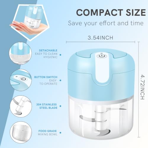 Electric Garlic Chopper, 250ml Mini Food Processor, USB Rechargeable Garlic Mincer, Wireless Small Food Chopper for Onion, Veggie, Ginger, Chili, Fruit, Meat