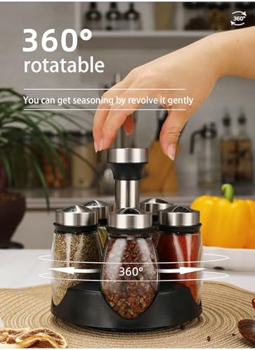Rotating Spice Rack, 6PC Glass Spice Jars Suitable for kitchen countertops