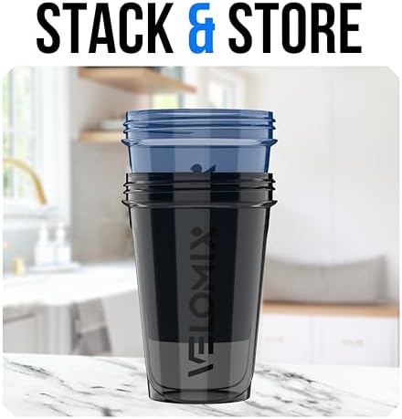 VELOMIX 2 Pack 20oz Protein Shaker Bottle for Protein Mixes, Blue/Black - Image 6
