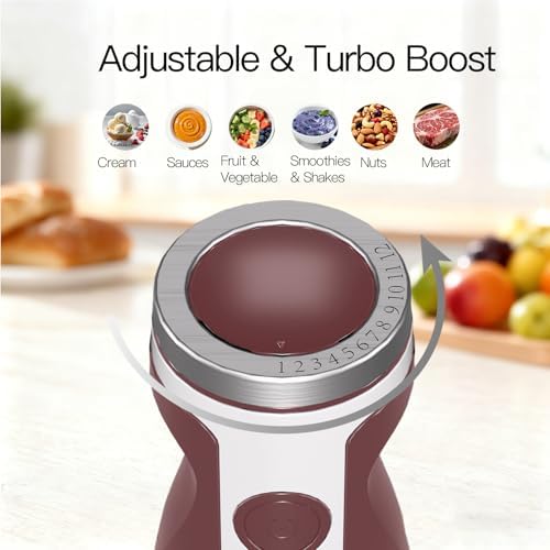 3-in-1 Hand Blender Set with Variable Speed Control, 400W Immersion Blender - Includes Whisk, Milk Frother, Chopper, and Beaker for Smoothies, Soups, and Baby Food (RED)