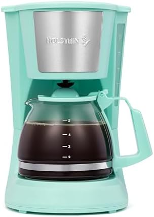 Holstein Housewares 5 Cup Drip Coffee Maker – Compact and User-Friendly with Auto Pause & Serve, Reusable Filter & Glass Carafe, Office & Dorm Use, Mint by HolsteinHousewares