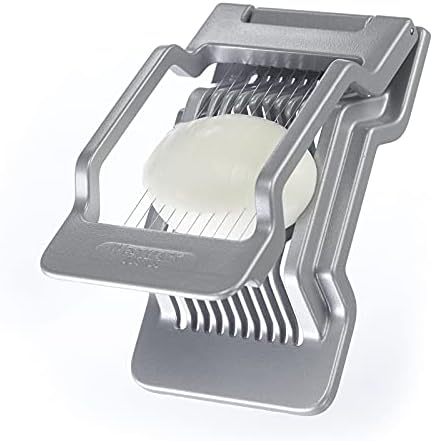 Egg Slicer Justus for Hard Boiled Eggs with Individually Tensioned Stainless Steel Wire Cutters, German Heavy Duty Aluminium Slicer for Round & Oval Eggs, Dishwasher Safe, Grey
