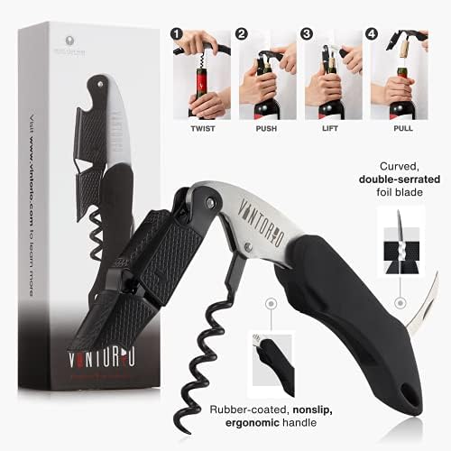 Professional Waiters Corkscrew - Wine Key with Ergonomic Rubber Grip, Beer Bottle Opener and Foil Cutter (3 Pack)