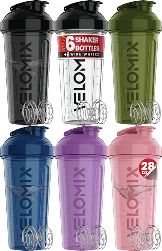 VELOMIX 6 Pack 28oz Shaker Cups for Protein Shakes, Blacks to Transparent by VELOMIX
