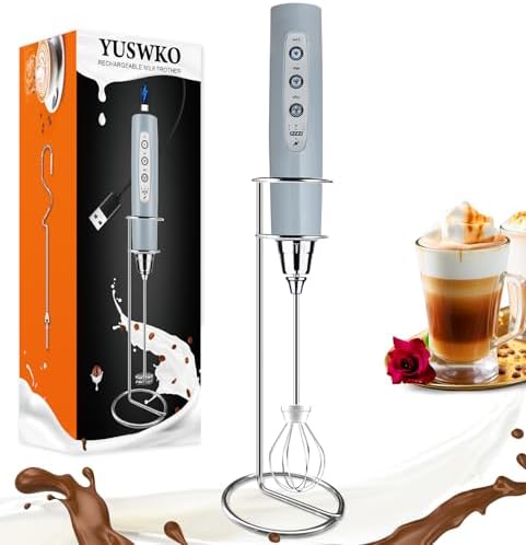 YUSWKO Rechargeable Milk Frother for Coffee, Handheld Drink Mixer with 3 Heads 3 Speeds, Ideal Electric Stirrers for Travel by YUSWKO