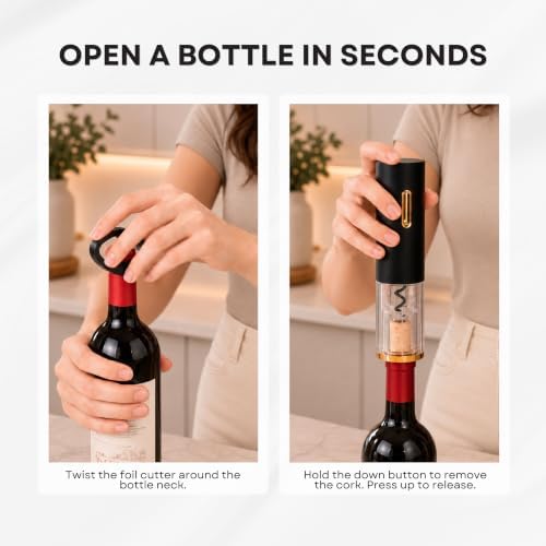 Rechargeable Electric Wine Gift Set - Wine Aerator, Wine Vacuum Stopper, Foil Cutter and Electric Bottle Opener with Stand - Great for Christmas Gift for Wife or Mom