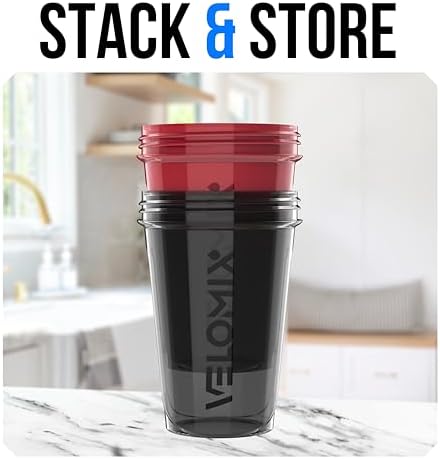 VELOMIX 2 Pack 20oz Protein Shaker Bottle for Protein Mixes, Black/Red - Image 6