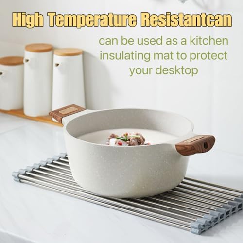 Roll Up Dish Drying Rack, 17.7" x 15.5" Over The Sink Dish Drying Rack, Dish Drying Rack for Kitchen Sink Counter Storage (Grey)
