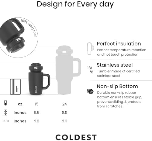 Coldest Tumbler with Handle & Coffee Lid - 100% Spill Proof Tumbler (3 Lids) - Stainless Steel Insulated Leakproof Tumblers for Women & Men - Cup Holder Friendly - 15 oz (I Love Icecream) - Image 4