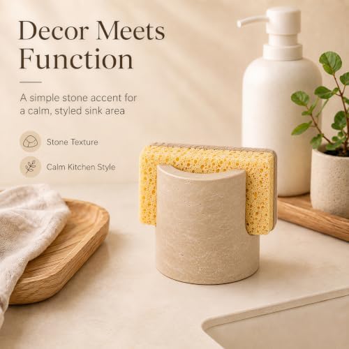 1 Pack Travertine Sponge Holder for Kitchen Sink Counter, Natural Stone