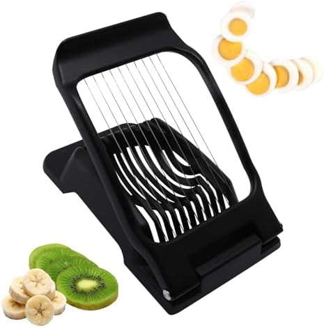 Egg Slicer for Hard Boiled Eggs, Food Slicer with 10 Stainless Steel Wires, Aluminum Alloy Heavy Duty Hard Boiled Egg Cutter for Soft Fruit Strawberry Butter Kiwi Home Use (1Pcs, Black) by Unknown