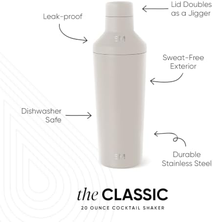 Simple Modern Cocktail Shaker Set with Jigger Lid | Stainless Steel Boston Shaker Insulated Martini Mixer for Mocktails | Gifts for Men Women Him Her | Classic Collection | 20oz | Almond Birch