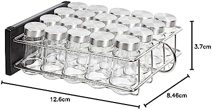 20 Jars Spice Rack Organizer, Space-Saving Kitchen Organizer with Glass Spice Jars, Sturdy, Silver