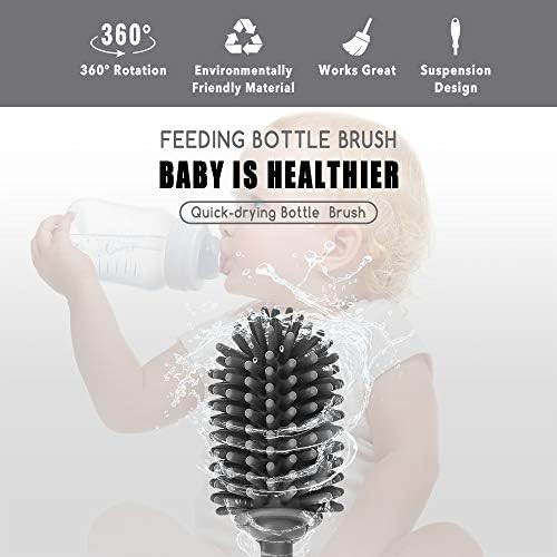 Silicone Bottle Brush with Long Handle, 12.5" Bottle Cleaning Brush, Gray - Image 2