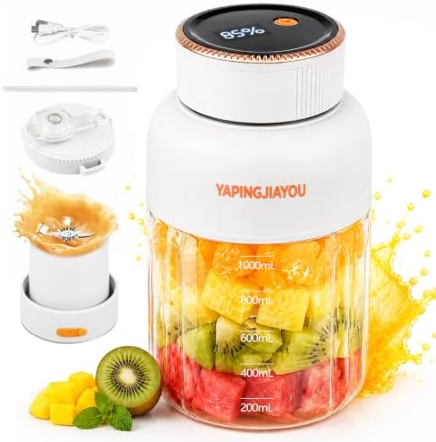 Portable Blender, Personal smoothie juicer, Shaker blender, 33oz USB portable rechargeable Juicer cup with 38 Blades for Kitchen, Travel, Gym， Office – Cream White by Unknown