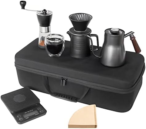Pour Over Coffee Maker Set All in 1 Coffee Kits- 304 Stainless Steel Kettle with Thermometer Coffee Grinder Coffee Dripper & Server of Portable Travel Bag For Outdoor Camping