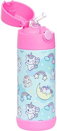 Insulated Kids Water Bottle with Straw & Spout – Double-Wall Stainless Steel, Leakproof, Easy-Flip Lid – For School, Travel, Toddlers & Big Kids - Unicorn, 17oz