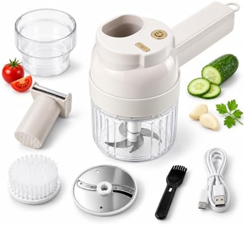 4 in 1 Handheld Electric Vegetable Cutter, Food Chopper with Container (White) by Tyozyw