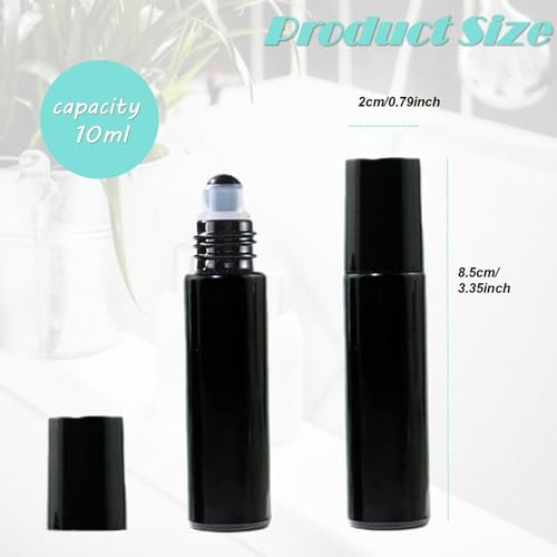16Pcs Black Essential Oil Roller Bottles Roll On Bottles Perfume Sample Refillable Essential Oil Bottle with Stainless Steel Ball for Oils, Aromatherapy, Perfume, DIY and Blends 10ml - Image 2